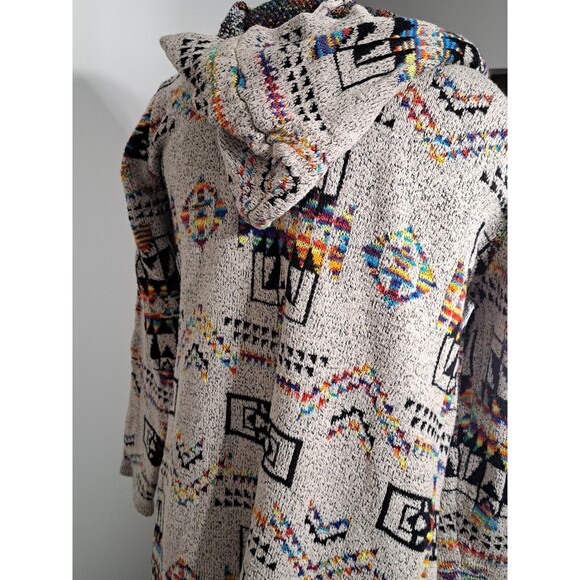 Northern Angel Aztec Southwestern Boho Open Front Long Cardigan Sweater Hoodie L - Picture 3 of 15